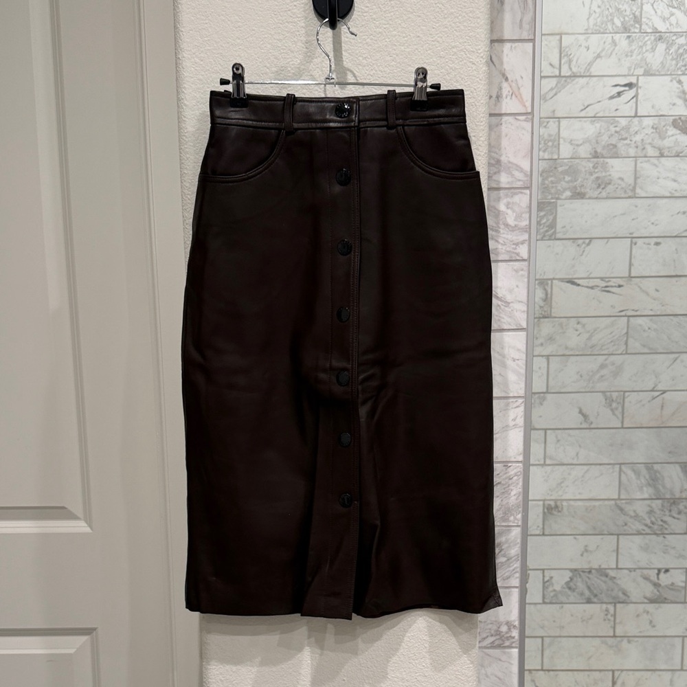 Sandro Dark Brown Button-Front Pencil Skirt
